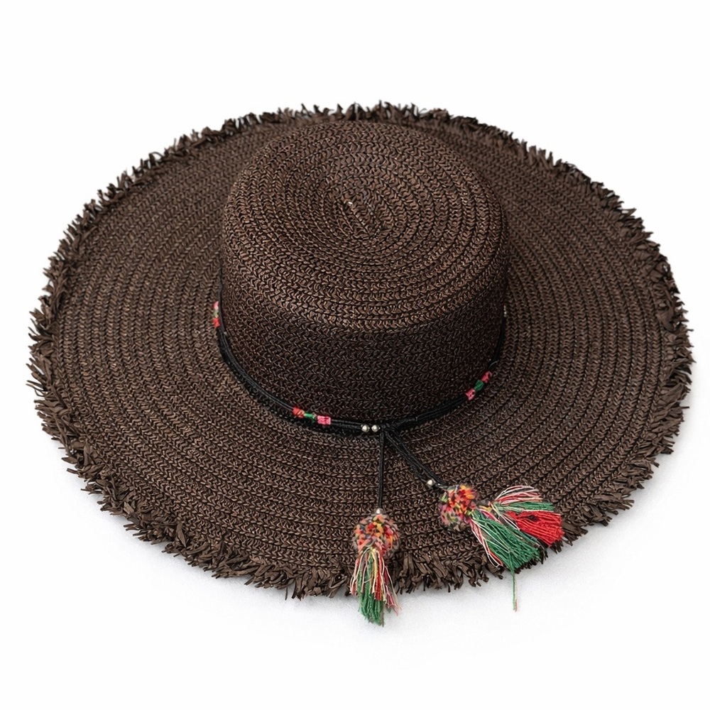 Steve Madden Brown Hat with Colorful Tassels OS